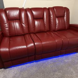 Red Leather Recliner w/ Lights, USB and Wireless Charging