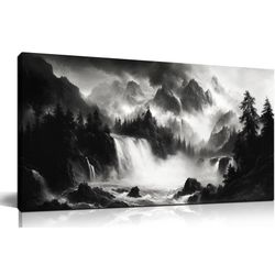 Mountain Pictures Wall Art for Living Room Black and White Waterfall Wall Art for Bedroom Tree Wall Decor for Office 20 x 40 Inch