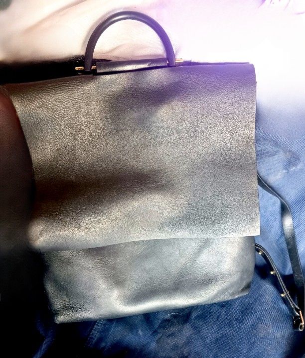 Building Block Black Leather Rucksack Laptop Bag