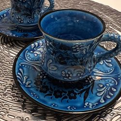 Turkish Coffee Cups/ Mugs and Saucers Set for 2 (4 Pieces) New Never Used