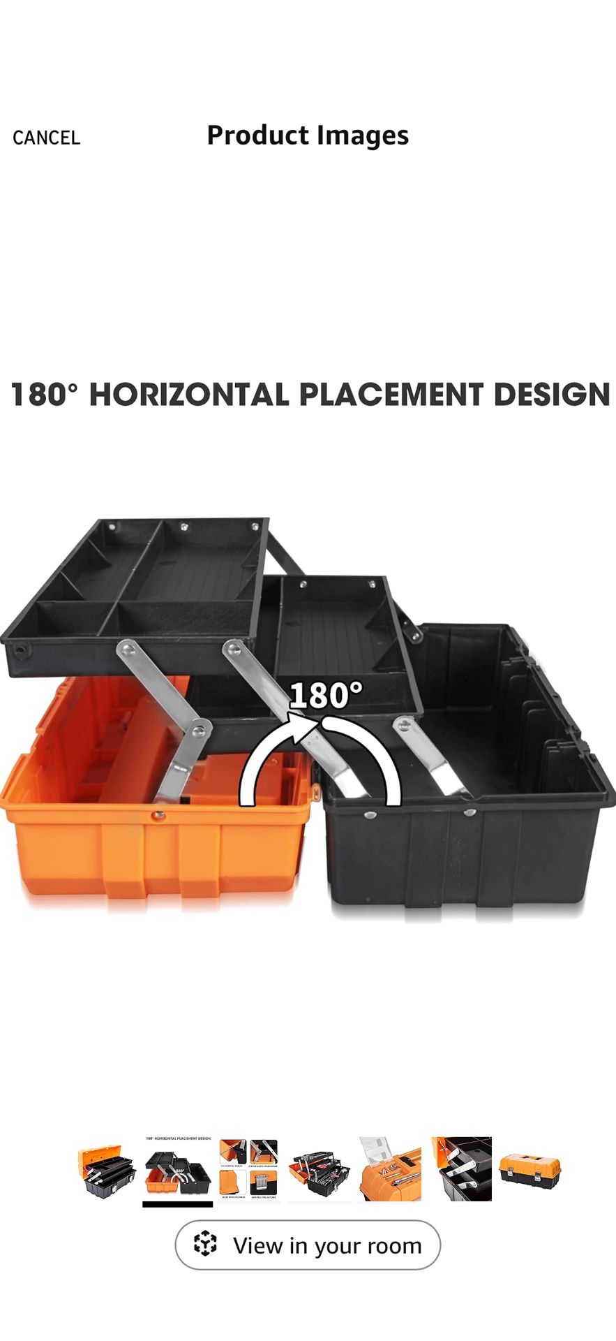 Torin 17-Inch Plastic Tool Box,3-Tiers Multi-Function Storage Portable Toolbox Organizer, Black/Orange ATRJH-3430T