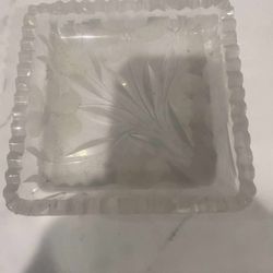 Clear Glass Etched Plant Vintage Ashtray