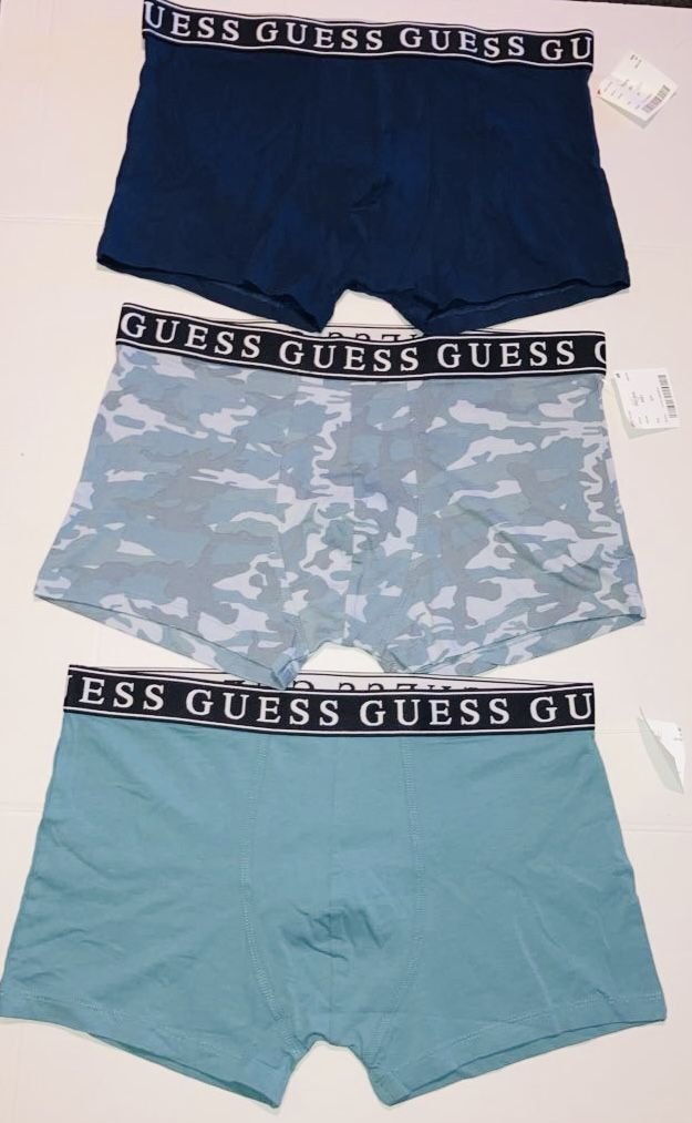 Guess Men’s Trunks Size Large, Stretch Knit Jersey Lot of 3 New Logo Underwear L