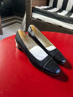 Black Leather Low Heel Pumps