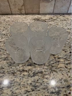 Set of 5 Textured Clear Glass Tumblers – Modern Bubble Pattern Drinking Cups - Brand New