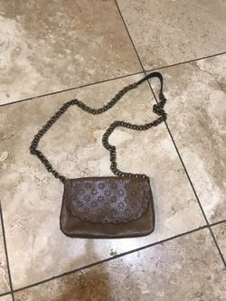 MNG Brown Leather Purse with metal chain