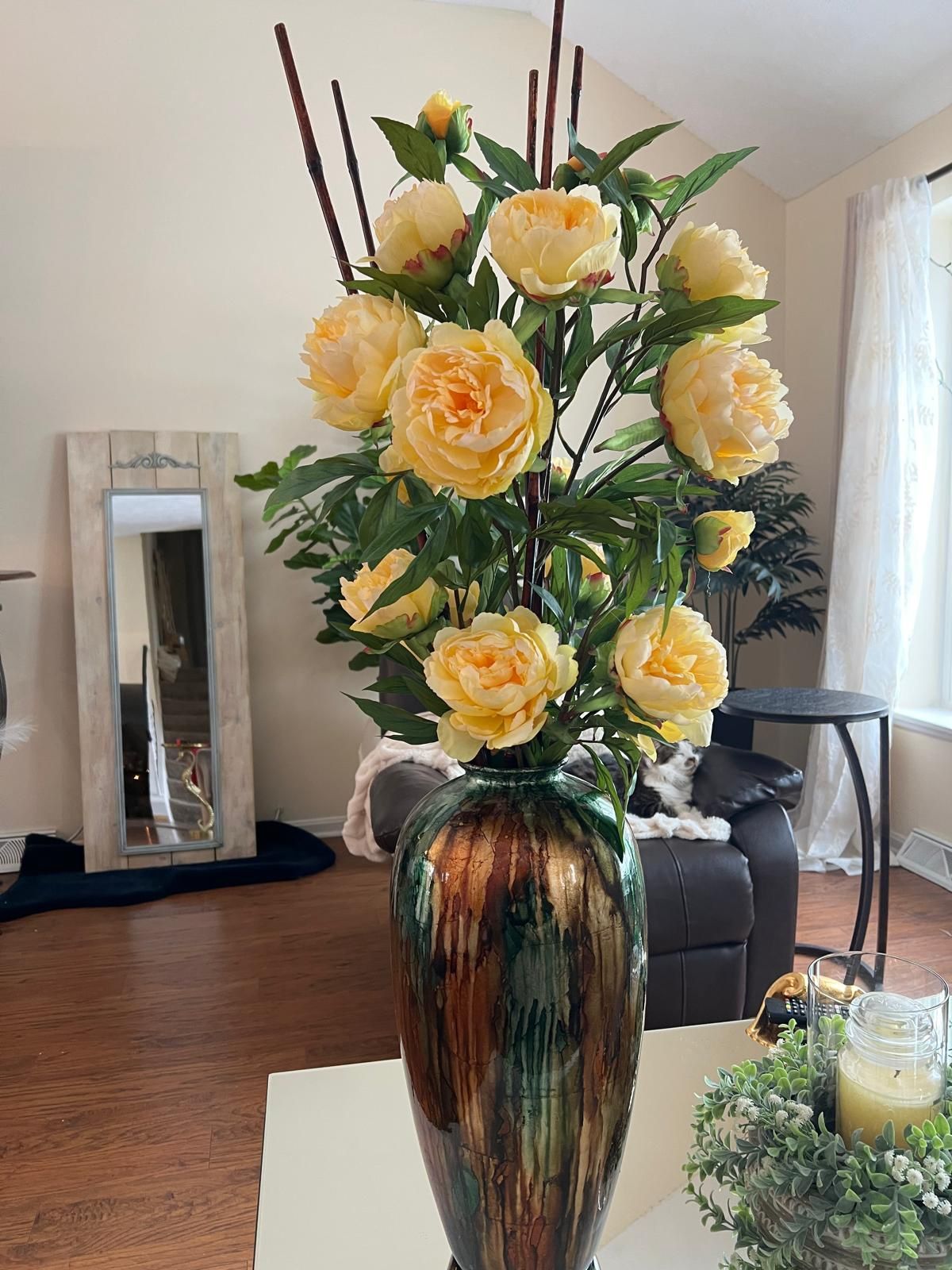 Beautiful Ceramic Vase with Artificial Yellow Peony