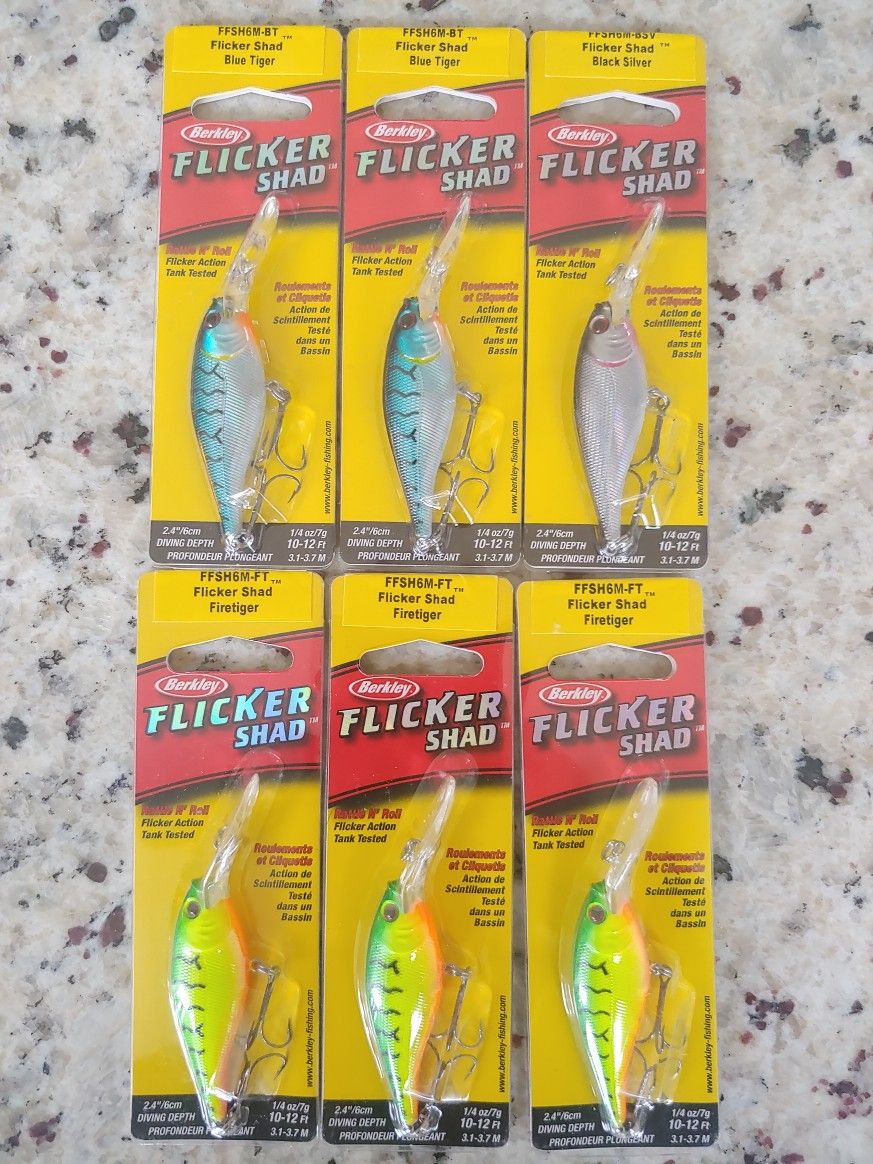 6 Packs Berkley Flicker Shad Crankbaits - 1/4 oz - Fishing Lures