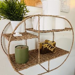 Boho Style Woven Rattan Hanging Shelf