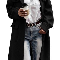 New Black Long Button-Down Coat