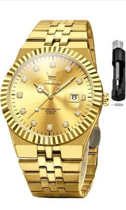 OLEVS Classic Mens Watch Diamond Analog Luxury Watches Stainless Steel Waterproof Date Two Tone Luminous Watch for Men