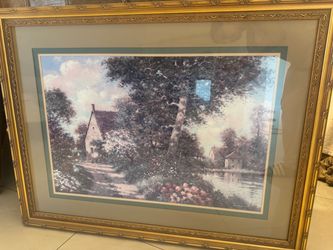 Signed David Garcia Impressionist Landscape Painting – Beautiful Vintage Gold Frame