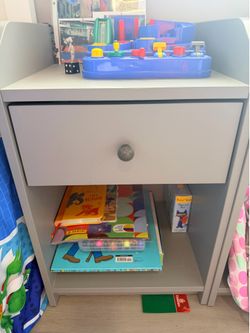White Kids Bedroom Set – Twin Beds with Storage Nightstands – $230