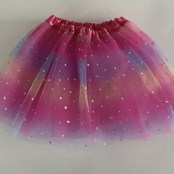 Girl Toddler Pink Rainbow Tutu Sparkle Princess Play Skirt One Size NEW