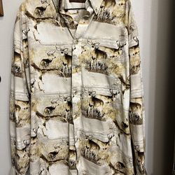Woodland Trails Men’s Button Front Long Sleeve Deer Print Shirt XL