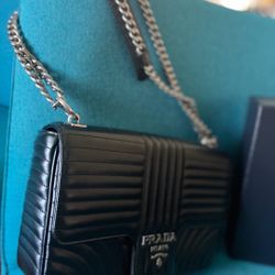 Prada Chain Flap Diagramme Quilted Black Leather Shoulder Bag 