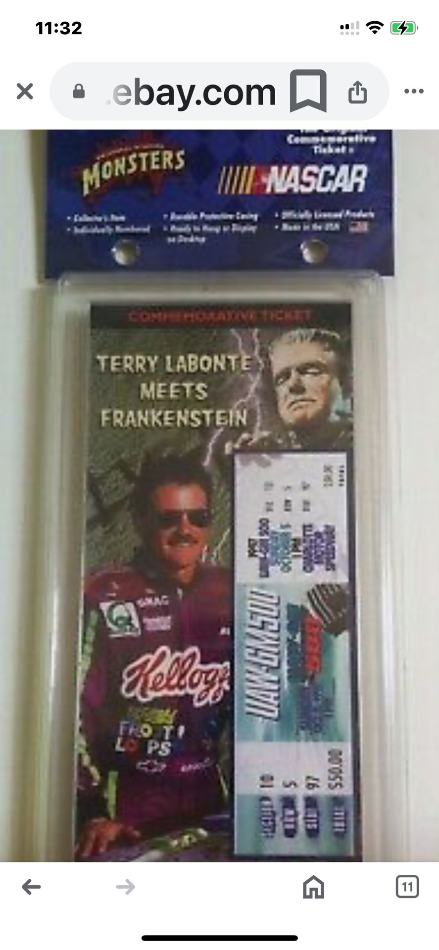TERRY LABONTE MEETS FRANKENSTEIN 1997 SEALED Commemorative Ticket 97 Nascar 2867/10k $50 never opened