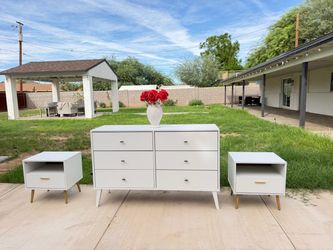 Modern white dresser + nightstands