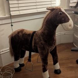 Giant 32" Standing Brown & White Plush Horse Toy to Sit