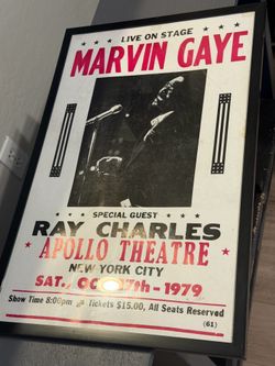 Framed Limited Edition Marvin Gaye and Ray Charles Concert Poster - 14.75x22.75 - Black