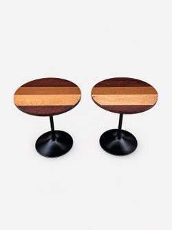 Pair of Vintage Multi-Wood Tulip Style Side Tables 2x - Delivery Available