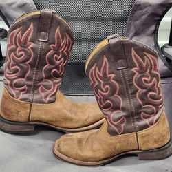 Laredo Mens Lodi Western Cowboy Boots Leather Embroidery Broad Square Toe Brown  8½