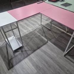 Pink and White Square Desk// 51" X 51" X 20" Depth and 28 1/2" Height 