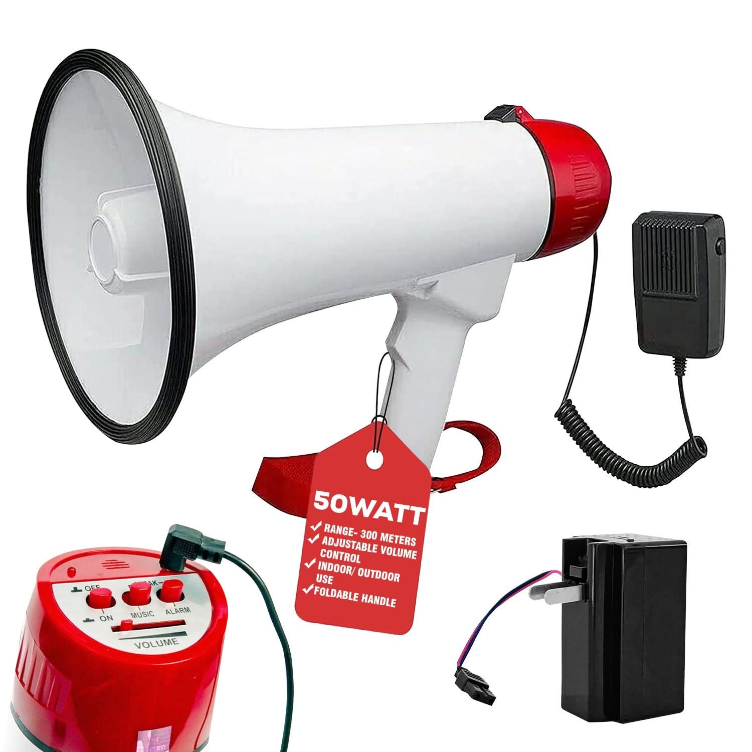 5Core Megaphone Bull Horn 40W Peak Loud Siren Rechargeable Professional Bullhorn PA Speaker System w Recording USB SD Card Adjustable Volume 20RF WB