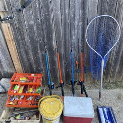 5 Fishing Poles Rods Reels Combo BUNDLE 