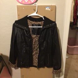Leather Jacket With Cheetah Print Inside