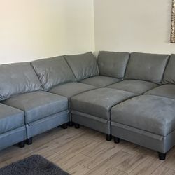 Faux Leather Sectional Used