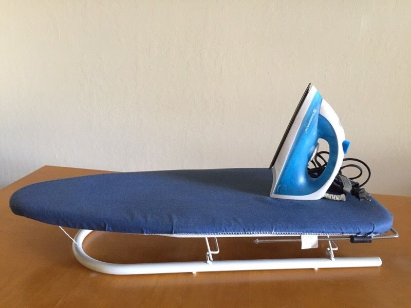Tabletop ironing board + Toastmaster TM200 iron