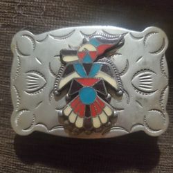 Frontier Buckle,  Nickle Silver And Turquoise 