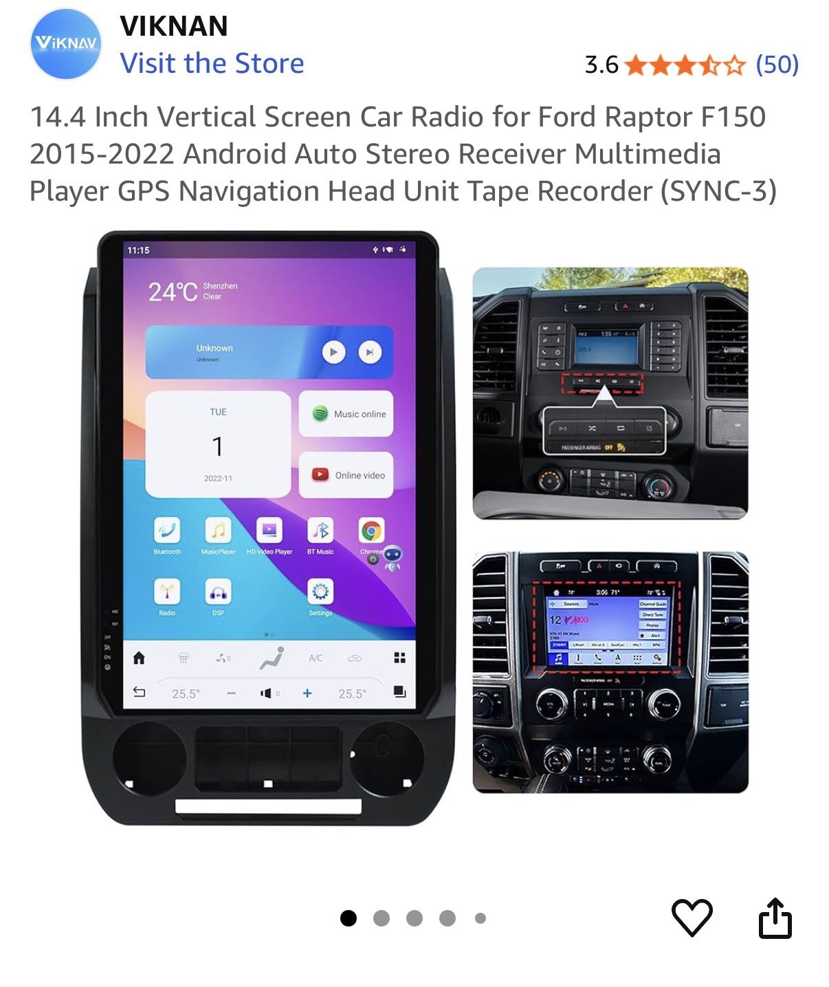 2017-2022 Ford Raptor Viknan 14.4” Tesla Style Bluetooth Screen