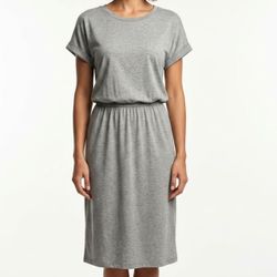 Banana Republic Minimalist Gray Midi Dress Short Sleeve Side Slit Petite Medium