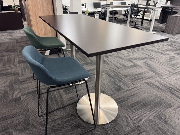 New - 72" x 30" Standing Table With Brushed Steel Base