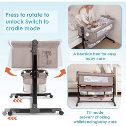 Baby Bassinet, Bedside Sleeper, Easy to Fold Portable Crib Side Bassinet  Style Girl/boy bassinets (Beige)