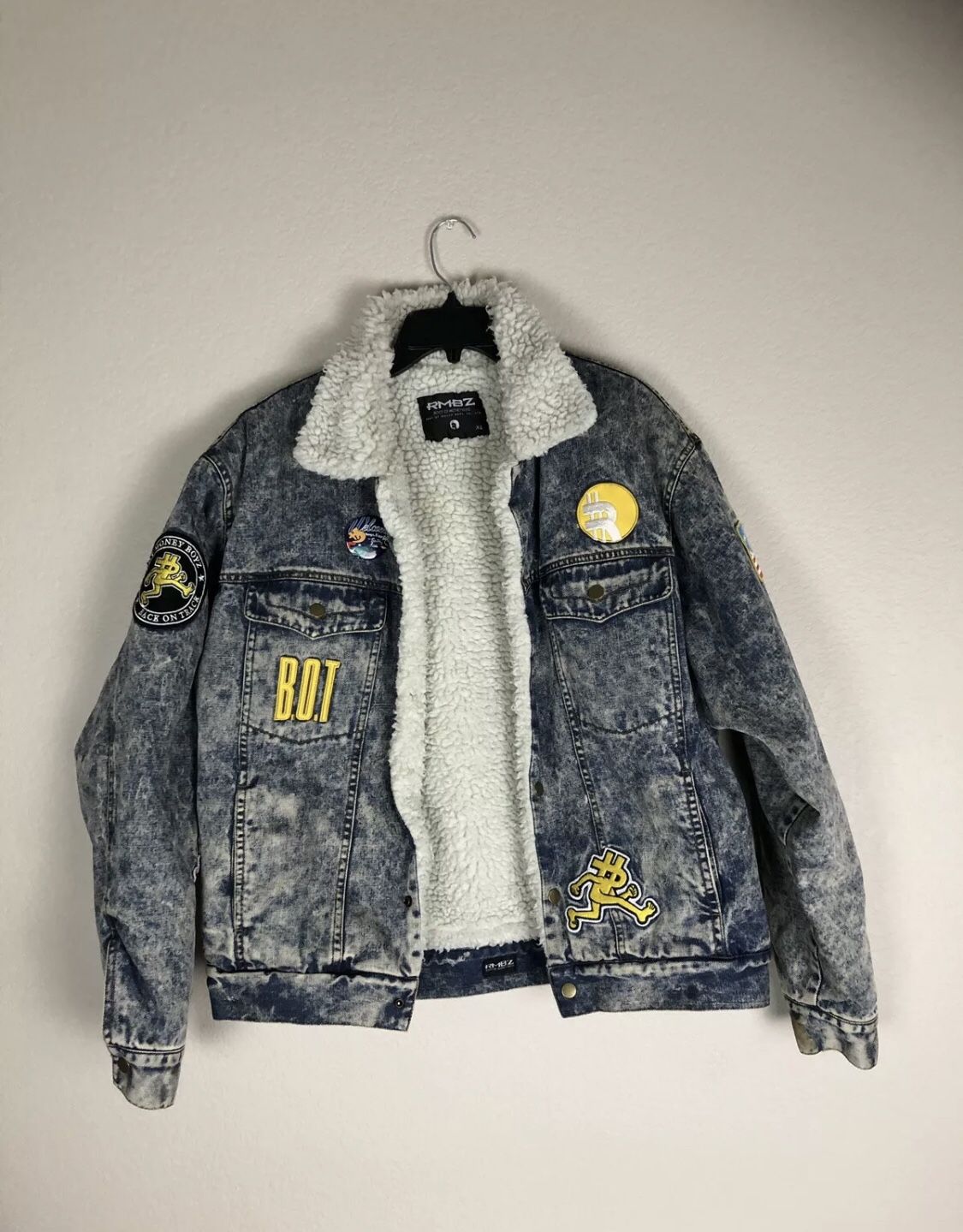 RMBZ Denim Sherpa Jacket Levi’s XL Style Acid Bleached