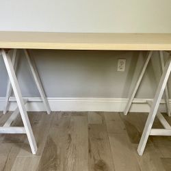 Wooden IKEA Desk with White Legs