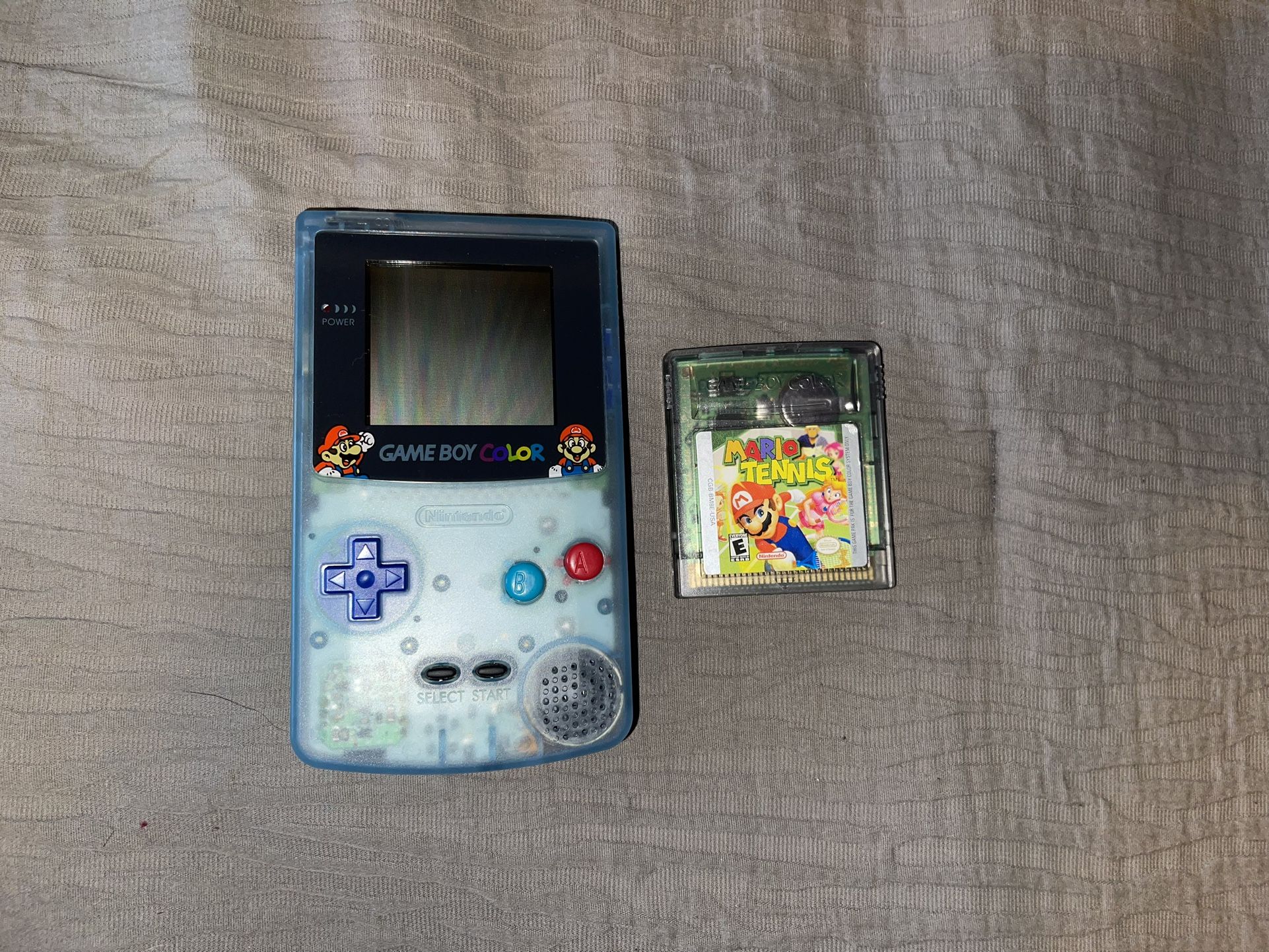 Crystal Blue Gameboy Color Super Mario Bros Edition w/ Mario Tennis