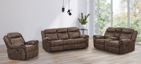 Brand New Brown Super Plush Leather 3pc Reclining Sofa Set