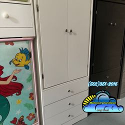 New Tall White Wood Closet Wardrobe With Three Drawers 