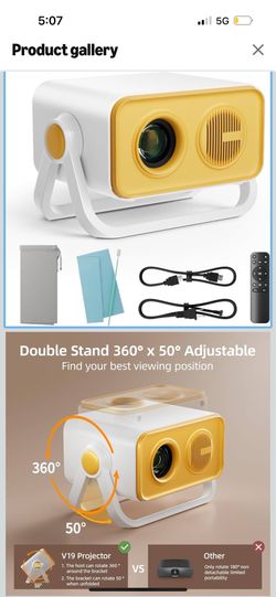 pgraded 360°Adjustable Dual Stand AI Auto Keystone Electric Focus Mini Portable Projector with Bluetooth 5.4, 1080P support Outdoor movie Projector co