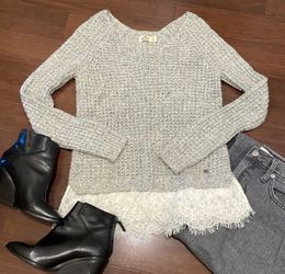 Hollister Gray Knit Sweater with Lace Hem