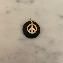 14K Solid Gold Peace Sign With Black Onyx