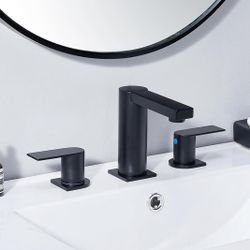 Bathroom Faucet Black 3 Hole, Matte Black Widespread Bathroom Faucet F53 