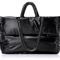 Erhuoxz Puffer Tote Bag for Women,Quilted Large Puffer Handbag Puffy Fluffy Shoulder Tote Bag Down Padding Hobo Bag