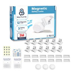 Pack of 12 Magnetic Cabinet Locks for Child Safety with 3 Keys, 3M Adhesive Easy Installation, Baby Proofing Magnetic Locks for Cabinets and Drawers(1