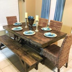 Custom Dining Table Farmhouse Country French Modern Rustic Solid Wood Set Restoration Hardware Insp Bench Hand Built Round Oval Counter Breakfast  