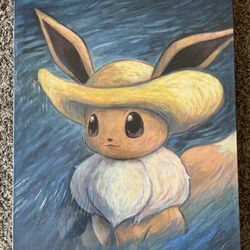 Pokémon Center × Van Gogh Museum: Eevee Inspired by Self-Portrait with Straw Hat Canvas Wall Art